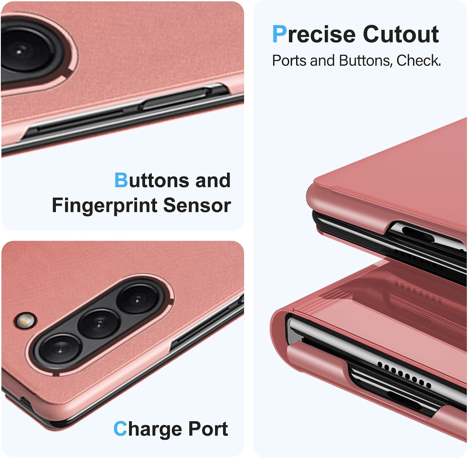 Funda compatible con Samsung Galaxy Z Fold 5 5G, con espejo, de piel, delgada, transparente, S-View, a prueba de golpes, con función atril,