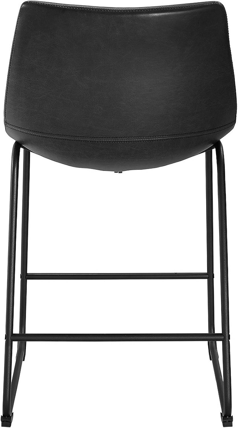 Walker Edison, Douglas – Juego de 2 sillas de piel sintética de estilo industrial urbano para bar, sin brazos, color negro