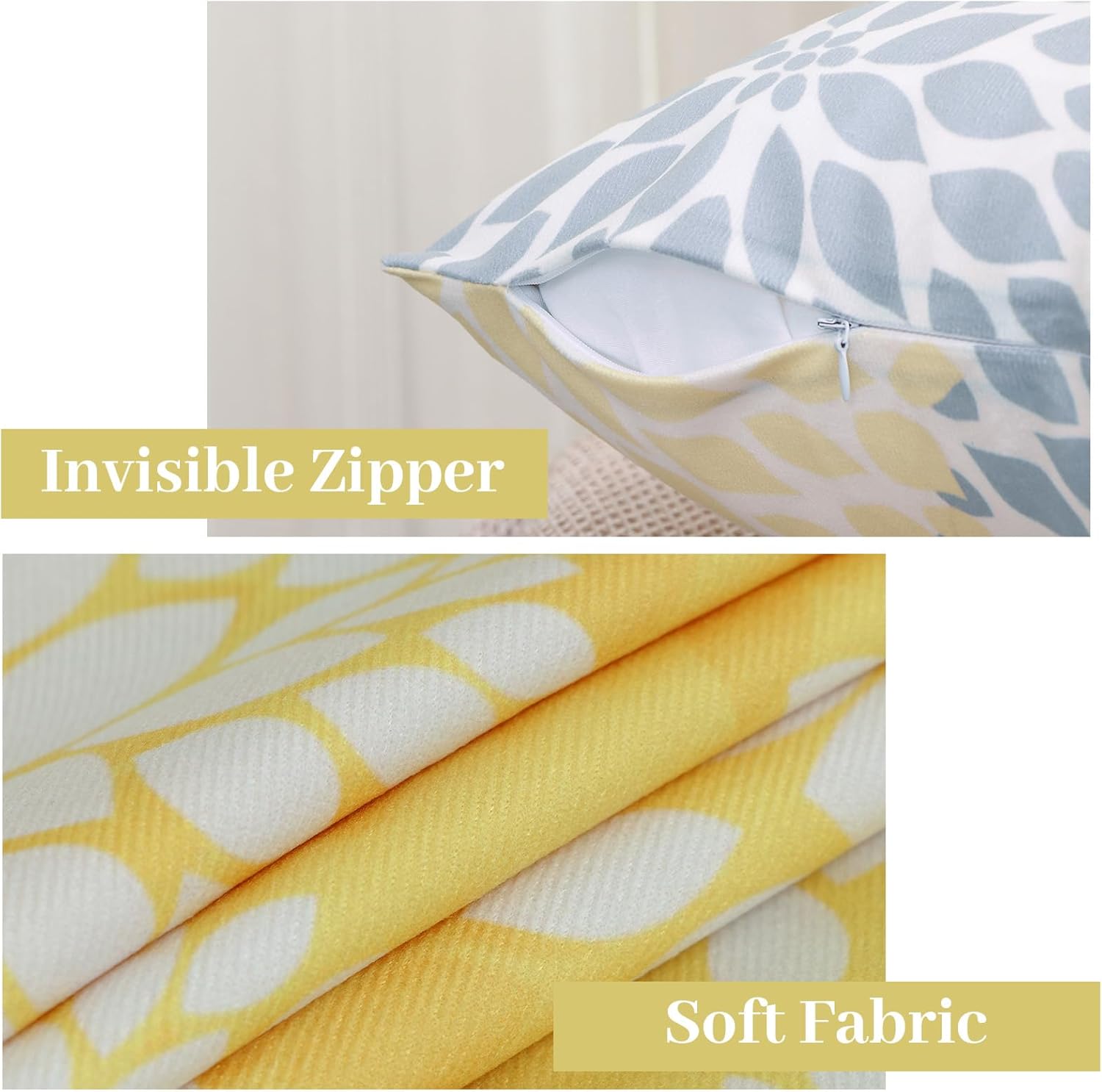 LALILO Juego de 4 fundas de almohada decorativas de color amarillo y verde azulado de 18 x 18 pulgadas, fundas de almohada suaves de verano con
