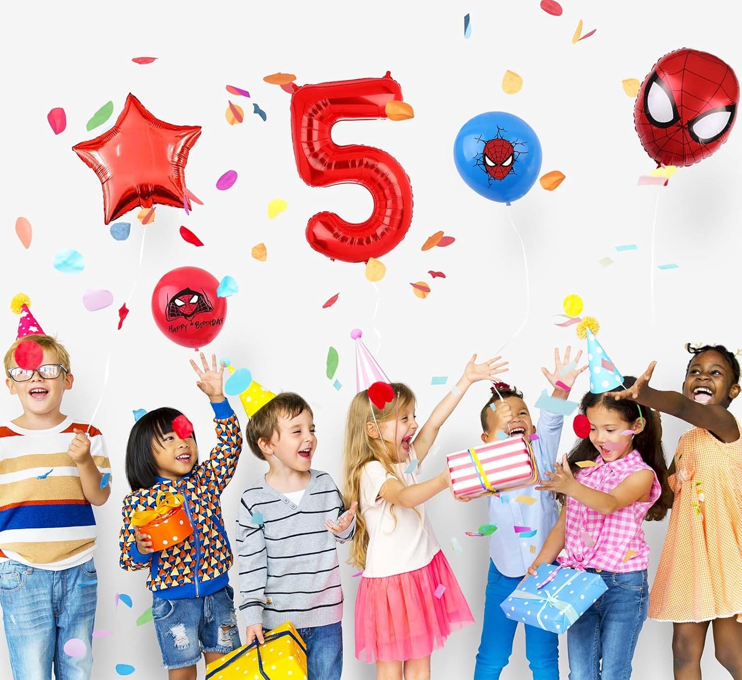 ZHIHUI Decoraciones de cumpleaños de Spiderman de superhéroe, globos de 4 cumpleaños de Spiderman, globo de aluminio de superhéroe número 2 de 32