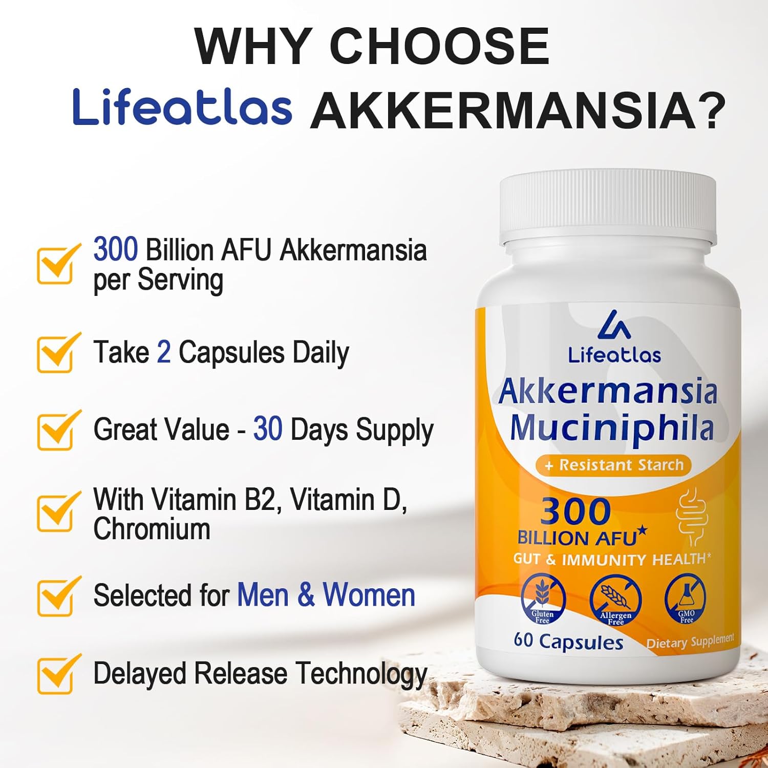 300 mil millones de AFU Akkermansia Muciniphila – Probióticos Akkermansia vivos para mujeres y hombres, para GLP-1, digestivo, intestino, inmune y