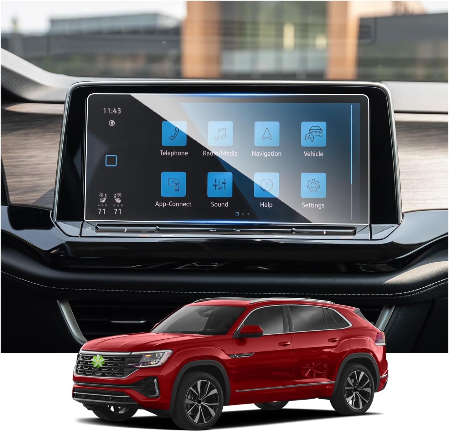 Ruiya Protector de pantalla para VW Atlas 2024 de 12 pulgadas, GPS de infoentretenimiento para VW Atlas 2024, accesorios 9HD, dureza de vidrio