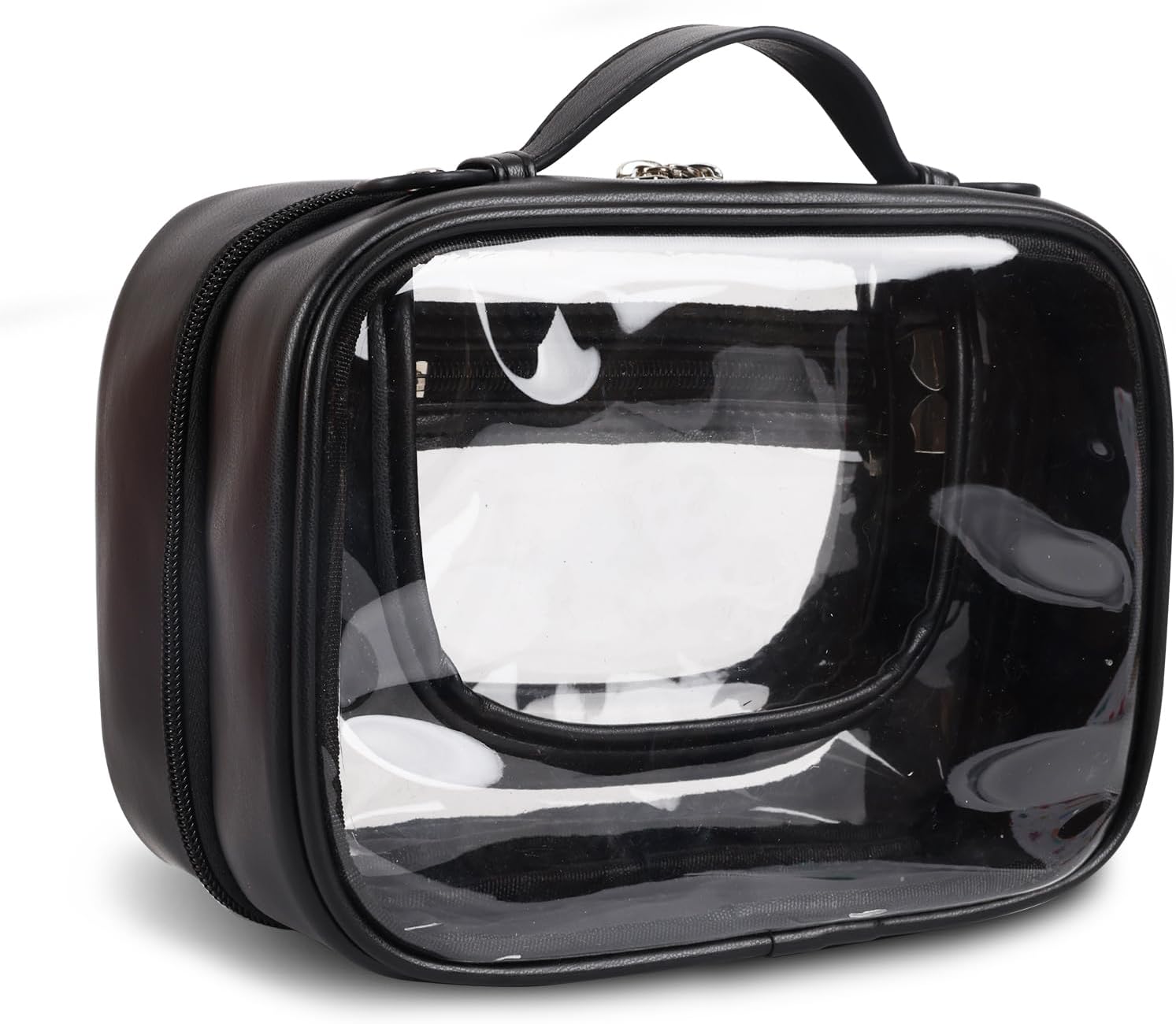 Neceser de viaje transparente aprobado por la TSA de 2 capas, organizador de maquillaje de gran capacidad, Negro -, Neceser de viaje transparente de