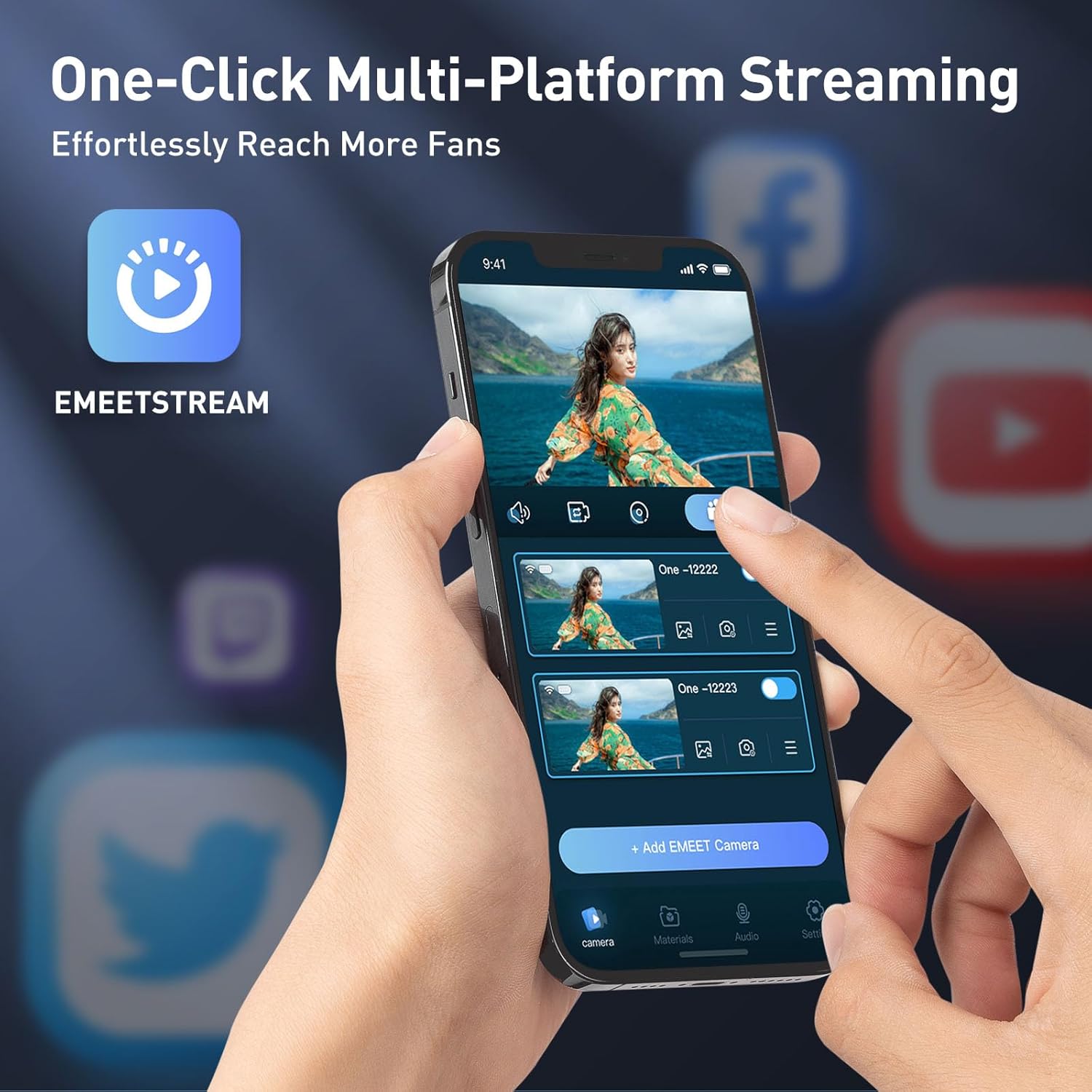 EMEET Streamcam One – Cámara de transmisión inalámbrica, cámara web HD de 1080P con sensor Sony, soporte multicámara, 1 micrófono desmontable y 2