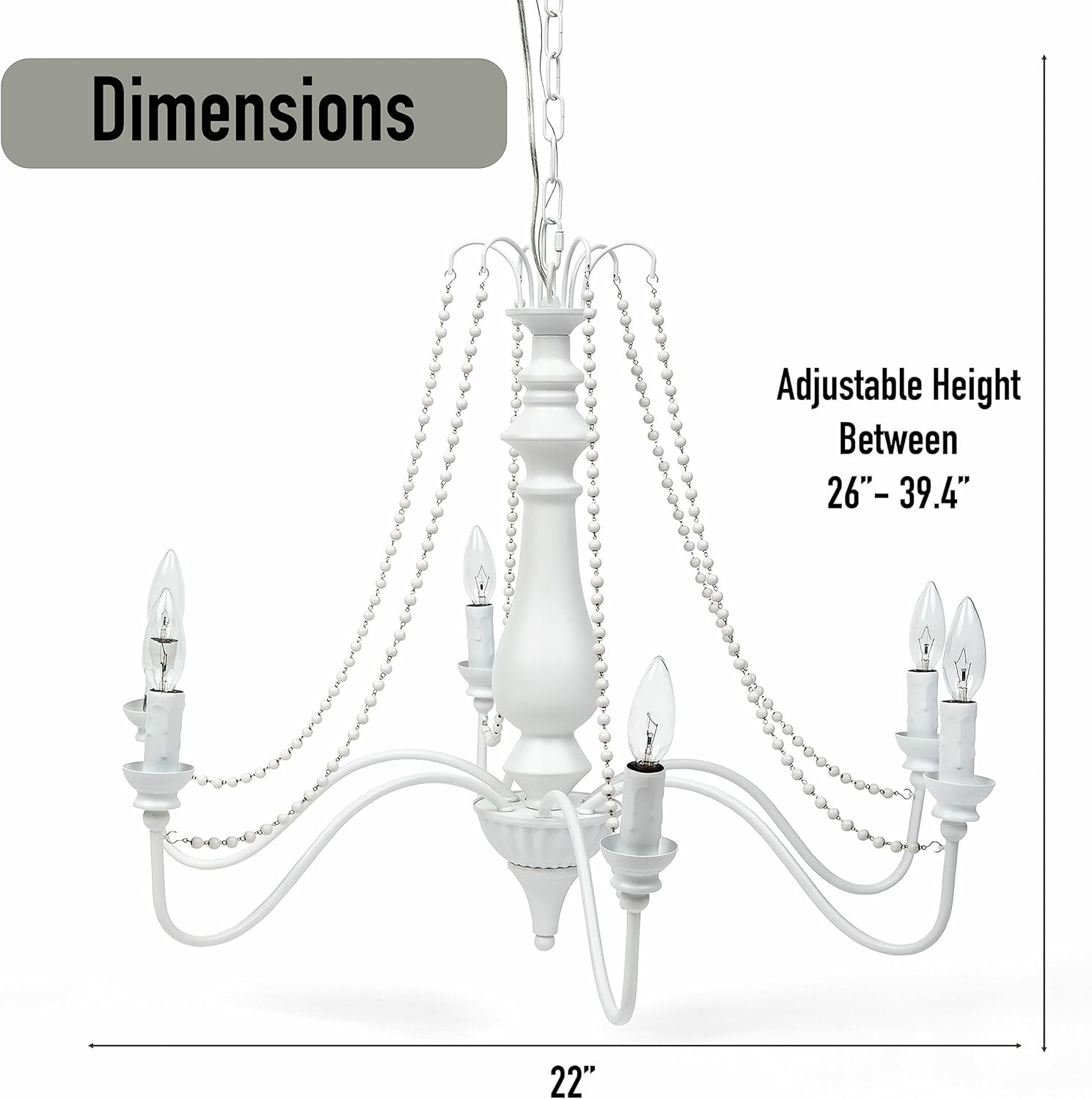 Candelabros franceses con 6 velas, lámpara colgante de granja, lámpara vintage con cuerdas de cuentas de vidrio, lámpara de granja para cocina,