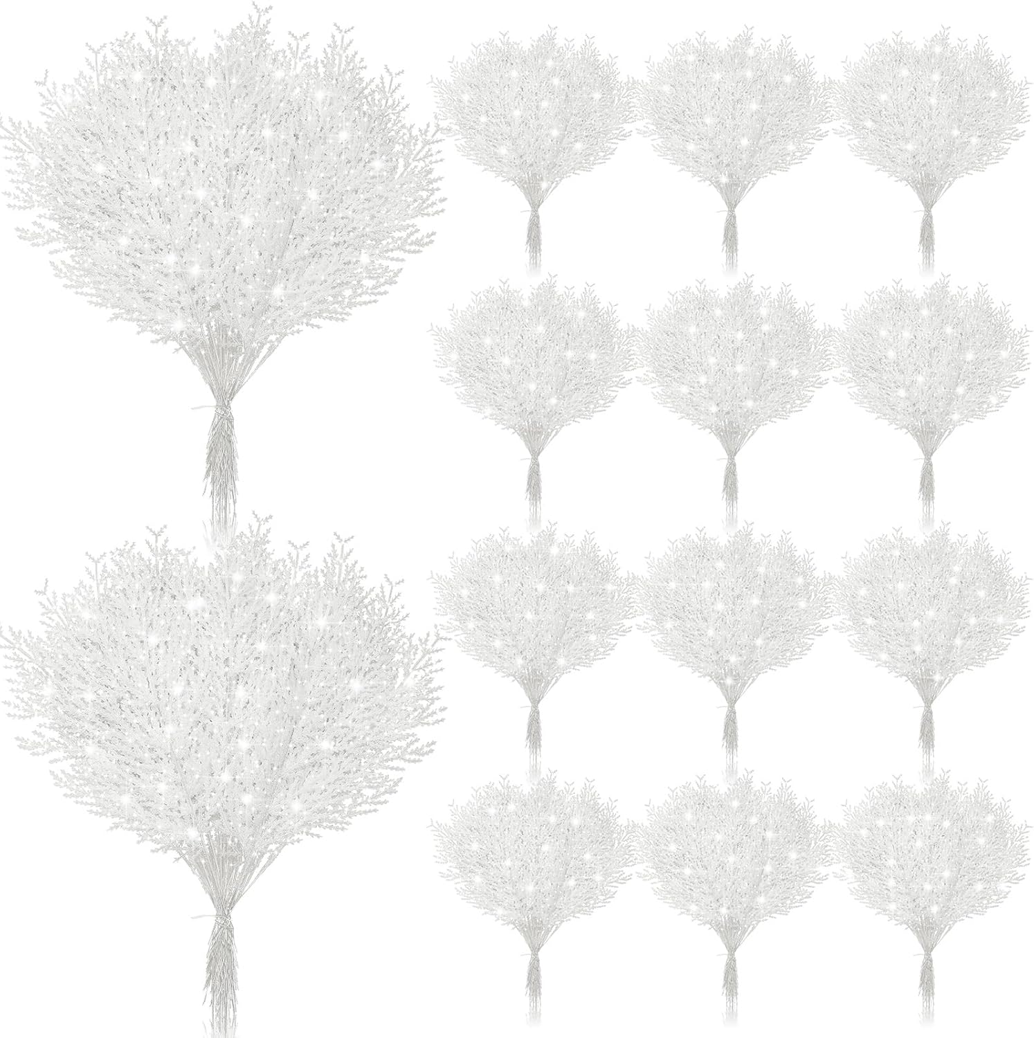Giegxin 48 agujas de pino artificial con purpurina para boda, ramas de pino, ramas para árbol de boda, tallo brillante para Navidad, corona de