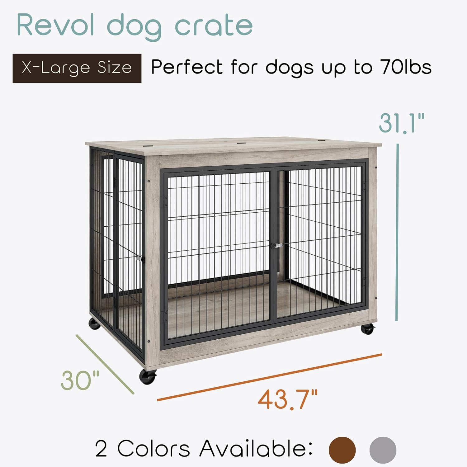 Dossmbola Muebles de jaula para perros, mesa auxiliar de jaula para perros de 43.7 pulgadas, perrera con 3 puertas, apertura superior abatible y
