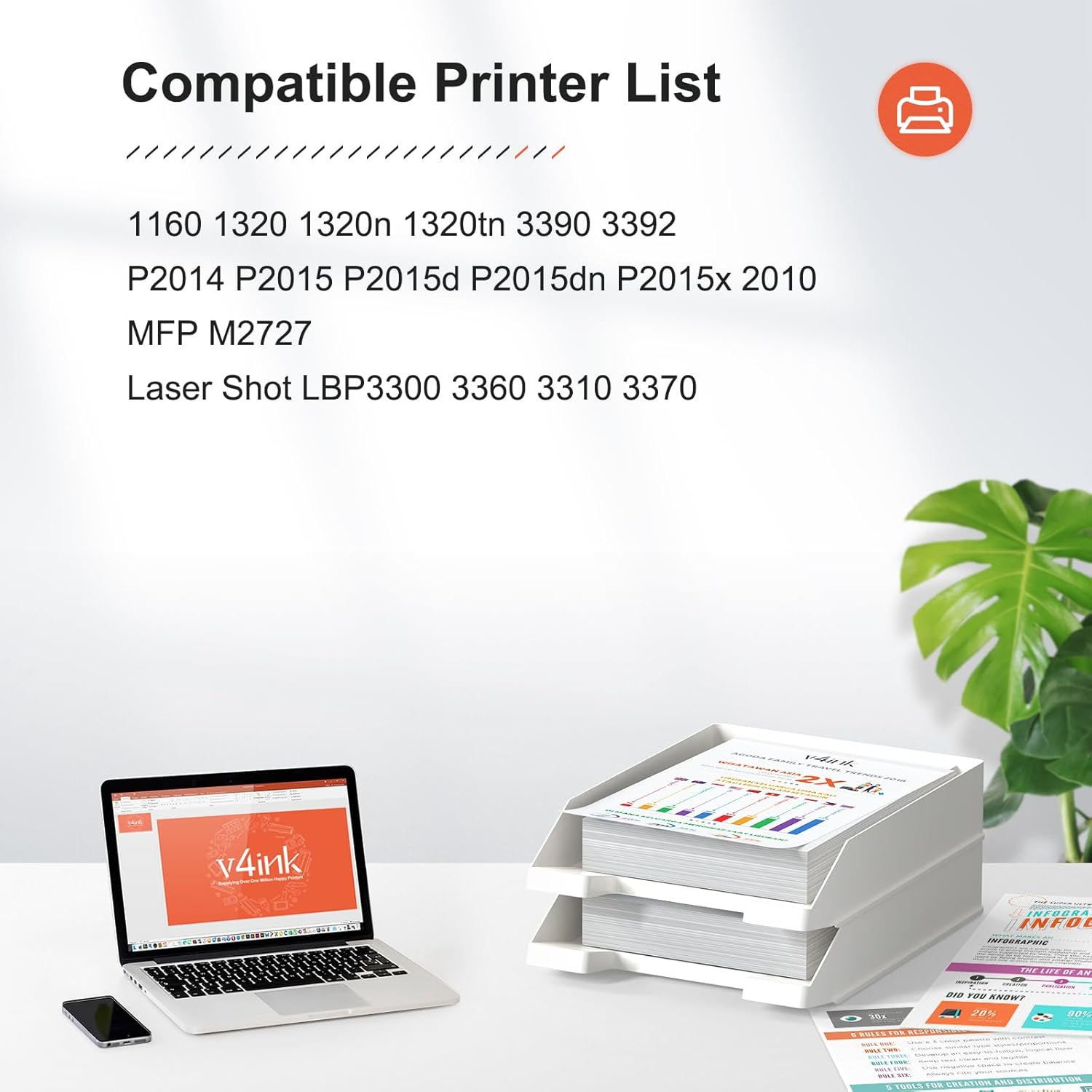 v4ink Cartucho de tóner compatible 49A 53A para HP Q5949A Q7553A para uso con impresora HP 1320 1320n P2015dn P2015 P2015n 3390 3392 1160 P2014