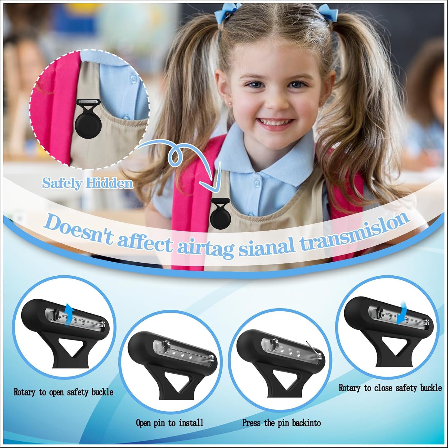 Funda impermeable para Airtag para niños, compatible con Apple Airtag, funda de silicona para rastreador GPS oculto con broche de alfiler, funda