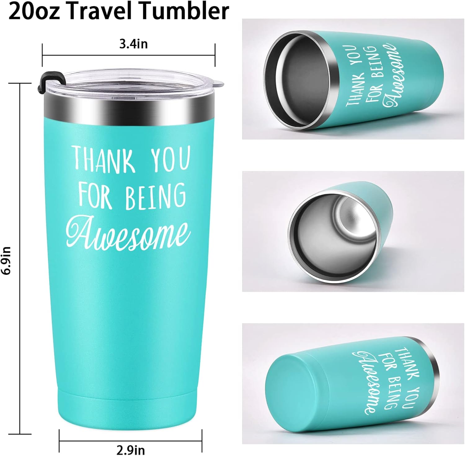 Gtmileo Regalos de agradecimiento para mujeres, paquete de 6 vasos de viaje aislados de acero inoxidable con texto en inglés “Thank You for Being”,
