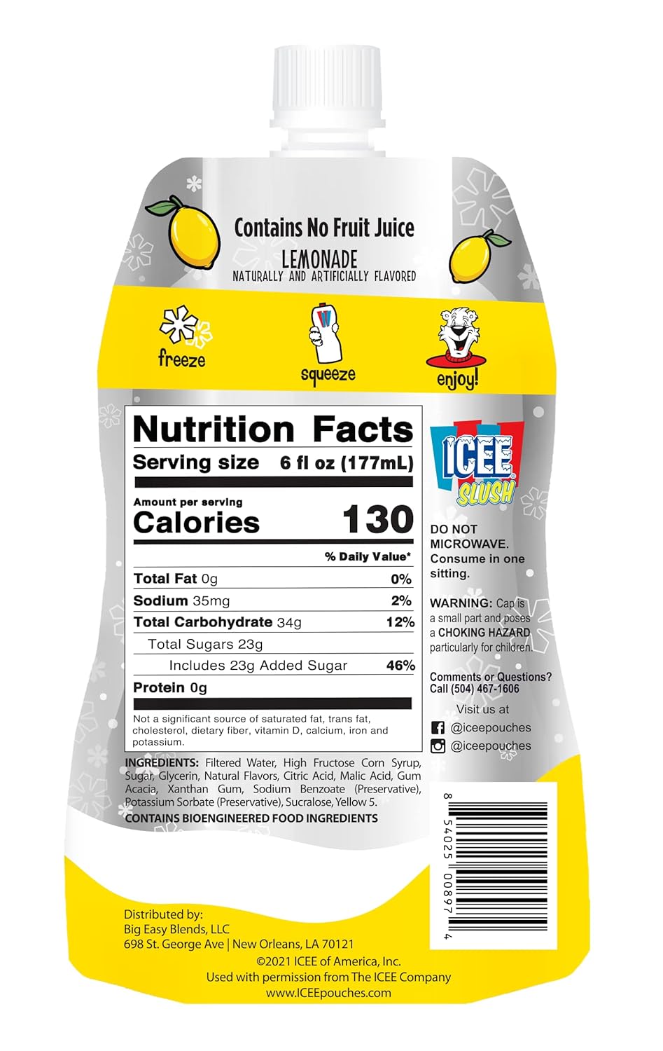 Icee Slush Lemonade – Bolsas de jugo de frutas congeladas de 6 onzas líquidas, solo congela y aprieta para máquina de granizado instantáneo, ideal