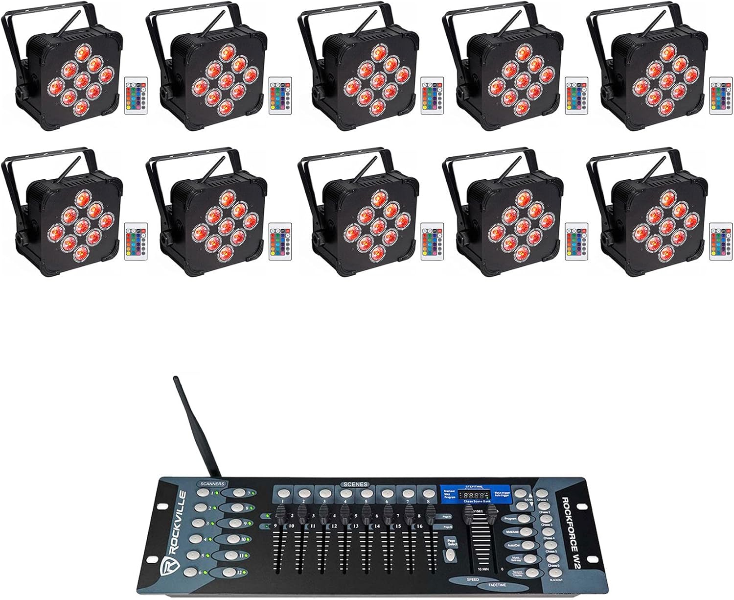 (10) Rockville Best PAR 60 – Luces de lavado recargables con controlador inalámbrico DMX