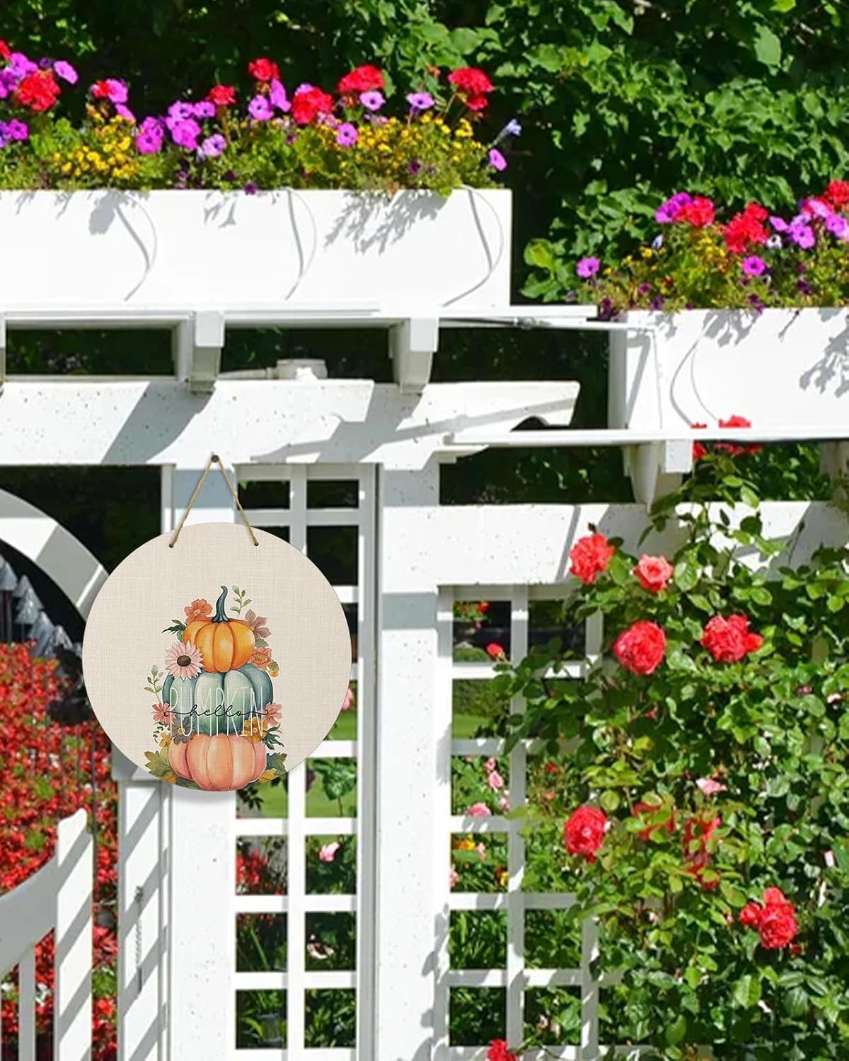 Letrero de bienvenida para decoración de puerta delantera, diseño floral de calabaza de Acción de Gracias, coronas de 10 pulgadas, decoración