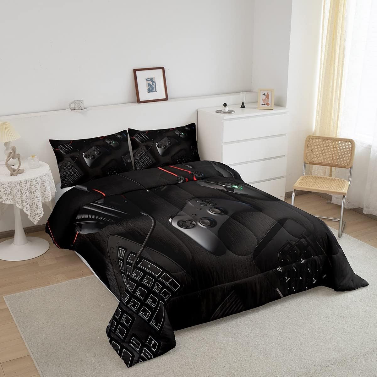Edredón moderno con estampado de consola de videojuegos, juego de ropa de cama para niños y jóvenes, juego de ropa de cama de videojuegos con