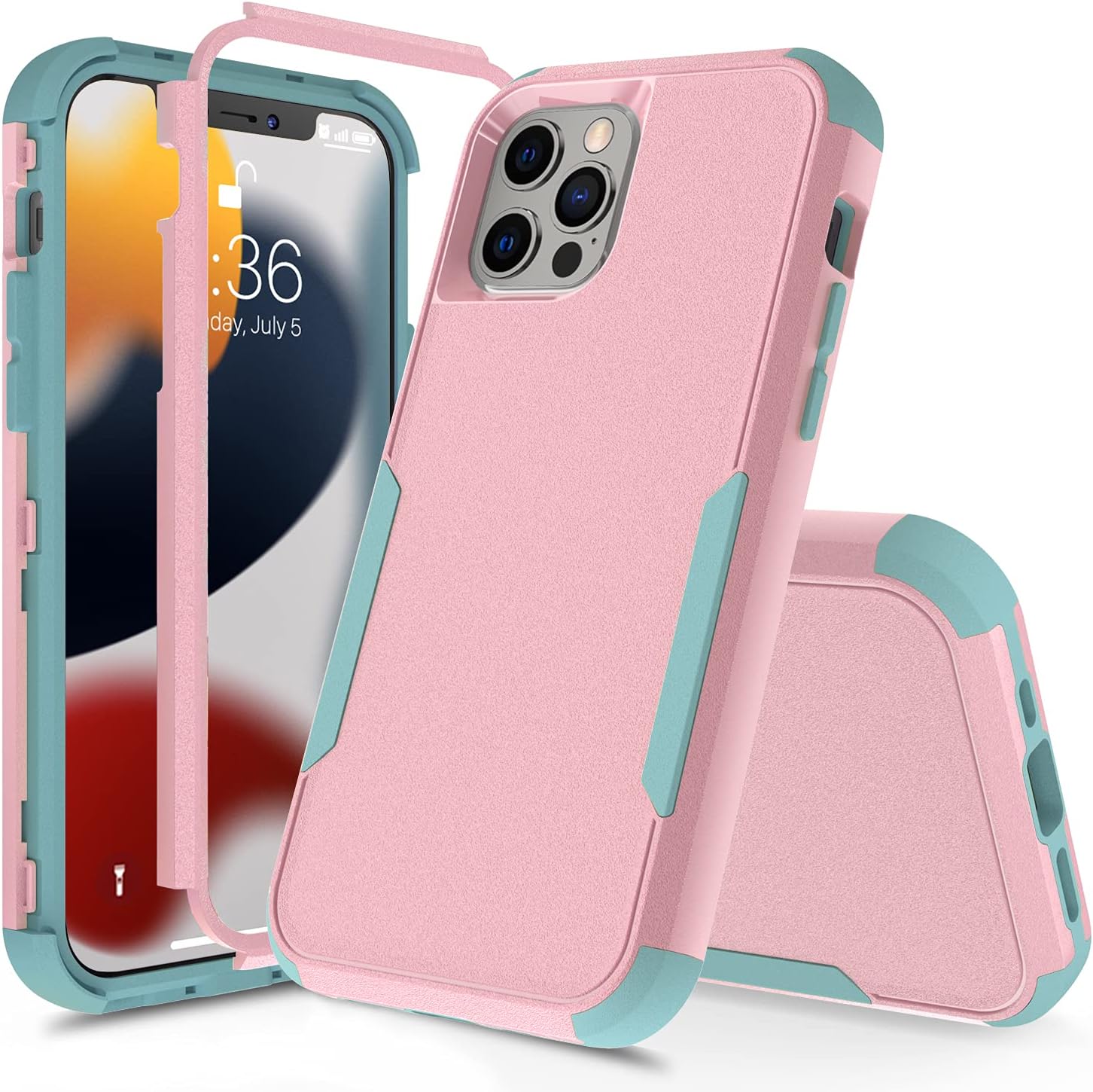 TJS Funda compatible con iPhone 13 Pro Max, con protector de pantalla de vidrio templado, resistente, resistente, a prueba de golpes, protección de