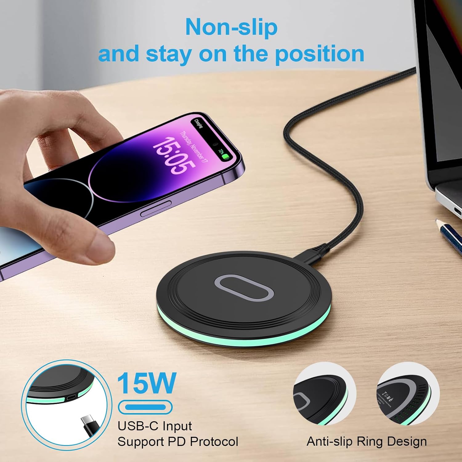 Cargador inalámbrico Samsung con almohadilla de carga rápida para Samsung Galaxy S24 S23 FE Ultra S22 S21 S20 Z Fold5,15W estación de carga