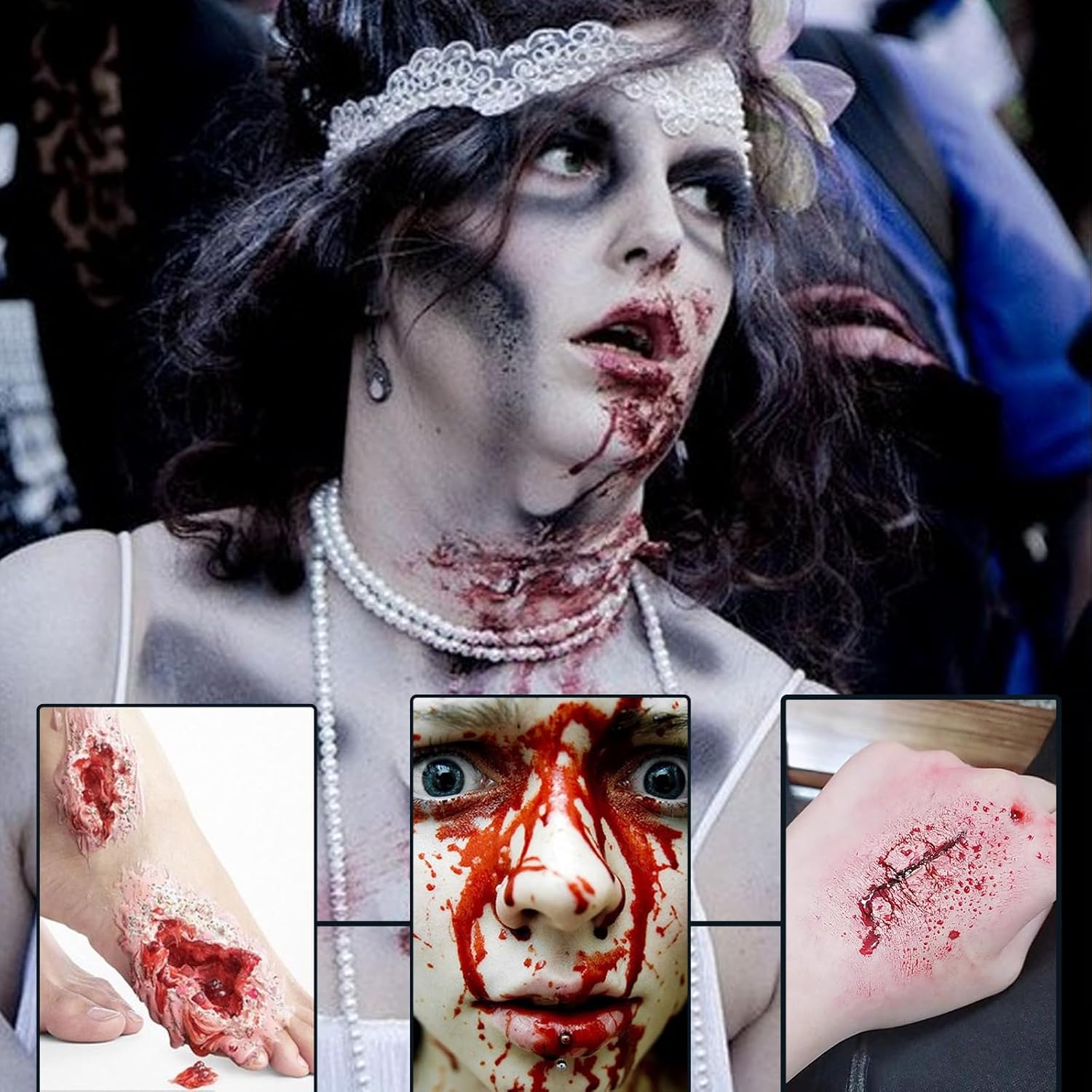 Spray de maquillaje de sangre falsa, paquete de 2 unidades, efectos realistas, sangre falsa lavable para heridas de cicatrices y ropa, sangre falsa