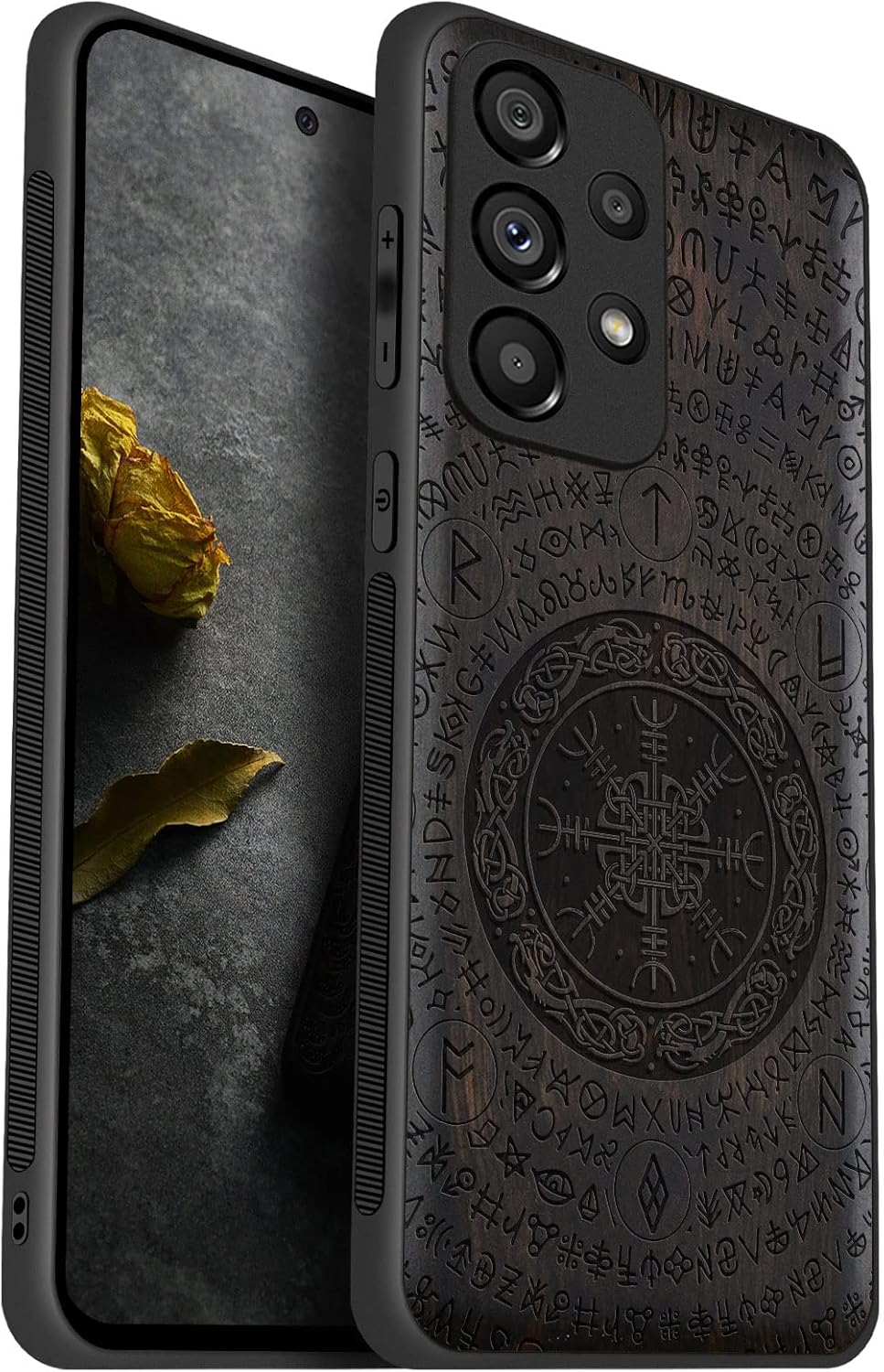Carveit Funda de madera para Samsung Galaxy A53 5G madera natural y TPU suave negro a prueba de golpes, funda de madera única compatible con Galaxy