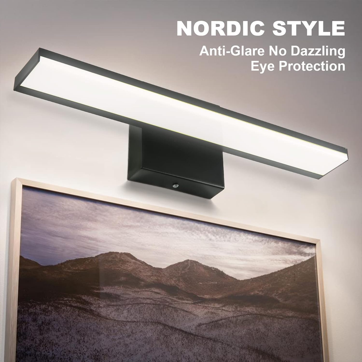 GERAMEXI Luz LED de tocador de 16 pulgadas, moderna luz LED de tocador de baño, color negro mate, 12 W, luces LED modernas de tocador de baño,