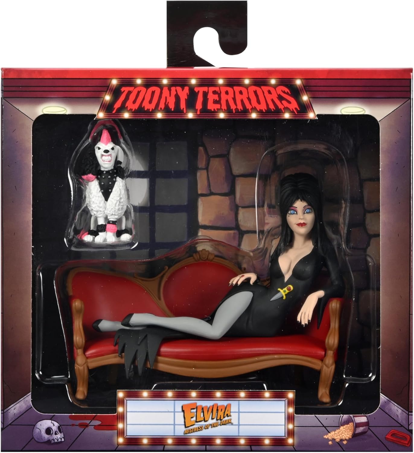 NECA – Juego de figuras de acción de Elvira on Couch (Toony Terrors) de 6 pulgadas en caja