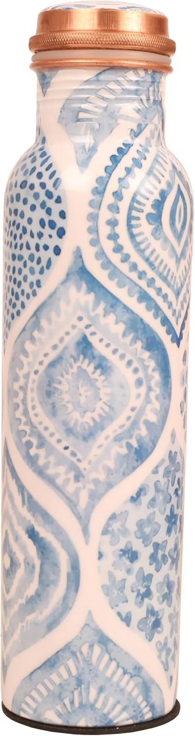 Botella de agua de cobre puro  Hecho a mano  Beneficios para la salud Ayurveda  Grande 35 oz  A prueba de fugas  Fácil de llevar para deportes,