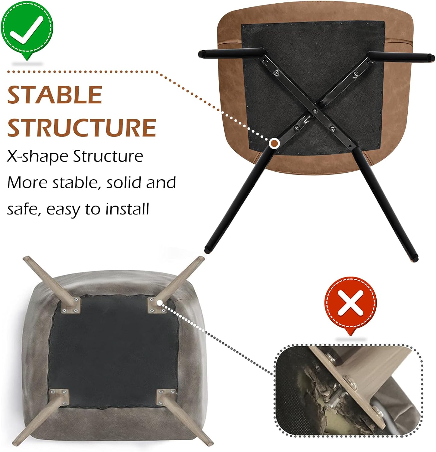 AVAWING Juego de 4 sillas de comedor, modernas de mediados de siglo, sillas de comedor de ocio sin brazos, silla tapizada de piel sintética con