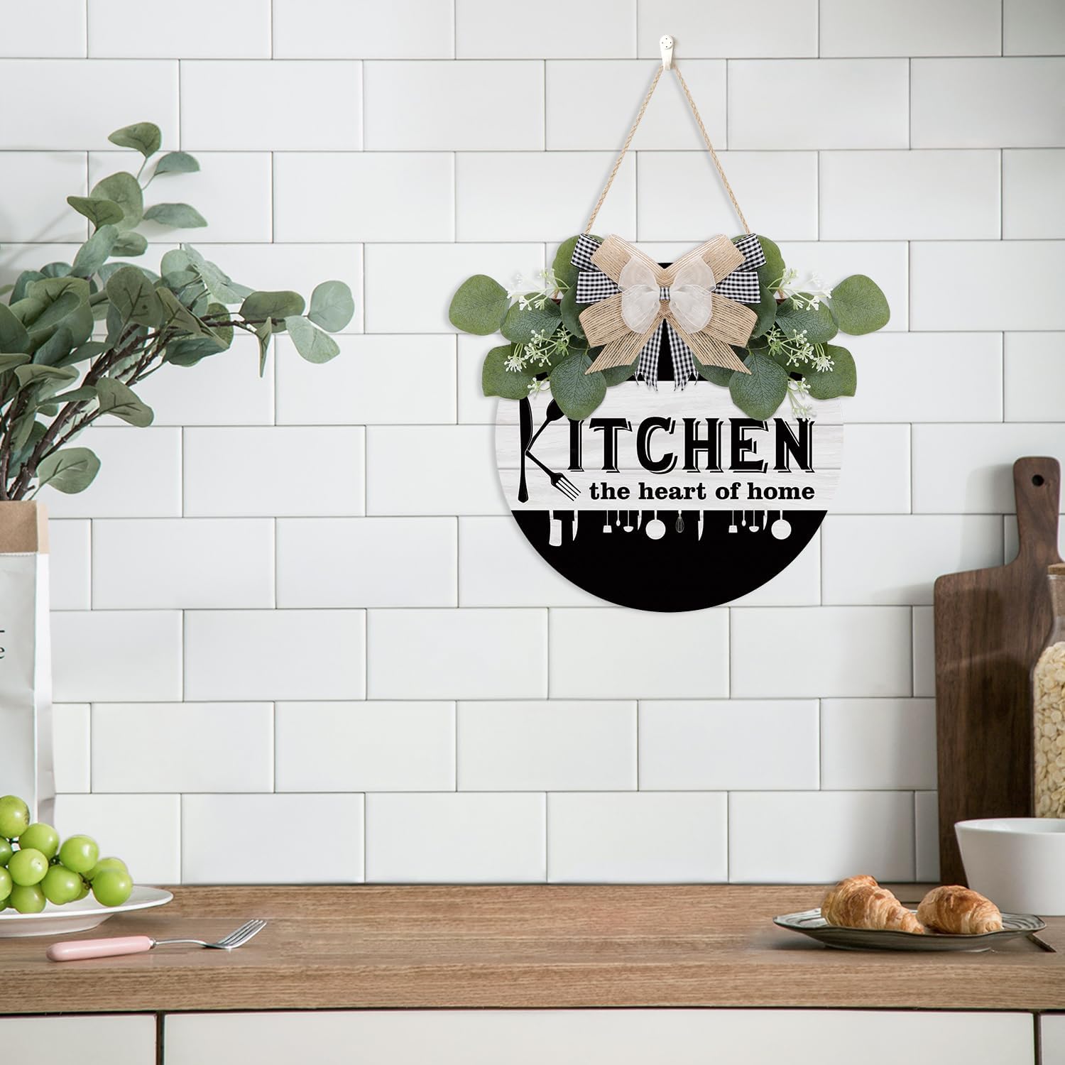 TOARTI Letrero rústico de cocina con texto en inglés Kitchen the Heart of Home para cocina, comedor, cocina, madera, decoración de cocina