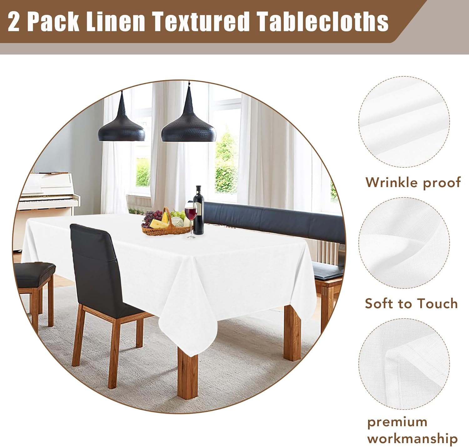 Fitable Manteles rectangulares de lino sintético de 60 x 102 pulgadas, paquete de 2 manteles texturizados para mesas de 6 pies, fundas de mesa de