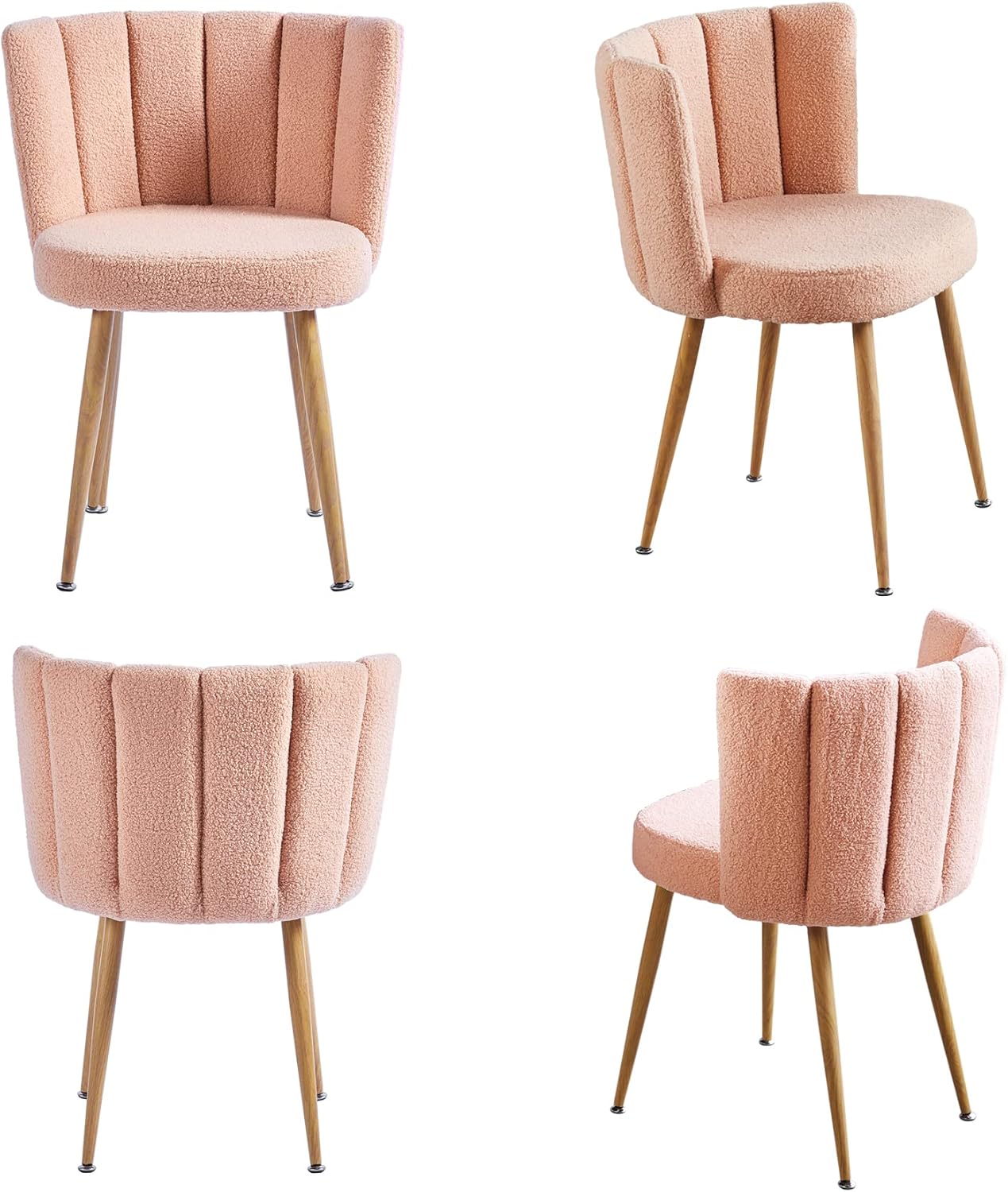 ATSNOW Juego de 2 sillas decorativas de sherpa rosa melocotón, modernas sillas laterales tapizadas de mediados de siglo para comedor, sala de estar,