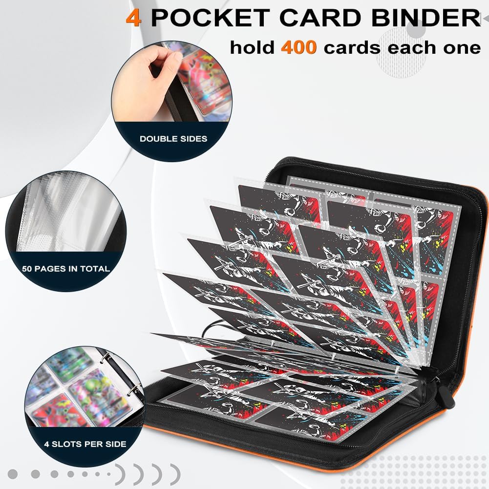 CECOKESO Carpeta de tarjetas con mangas, 4 bolsillos, carpeta de álbum de tarjetas intercambiables, carpeta de tarjetas de béisbol de 400 bolsillos
