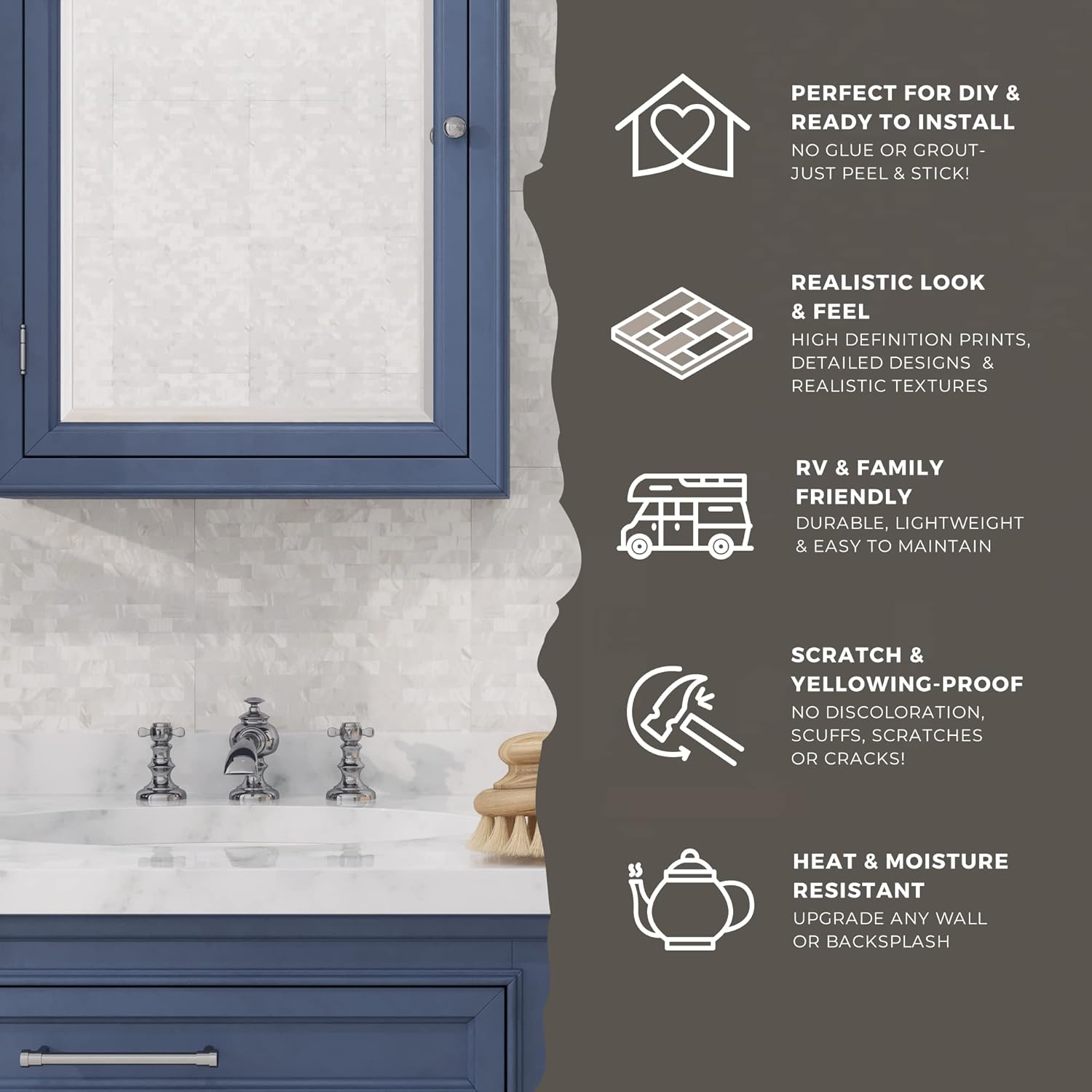 Avant Decor  8 azulejos  Azulejos de mosaico de nácar  Azulejos de cocina para despegar y pegar  Azulejos de pared para pegar  Fácil instalación