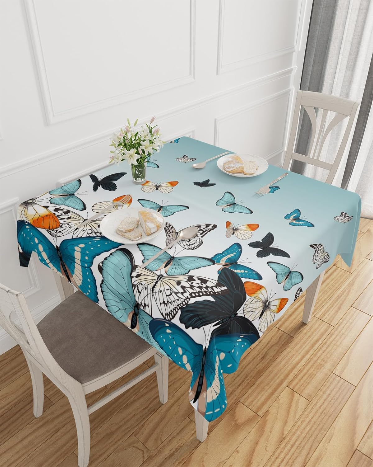 Mantel impermeable de mariposa de ensueño, mantel decorativo lavable para cocina, comedor, vacaciones, picnic al aire libre, mantel cuadrado de 60 x