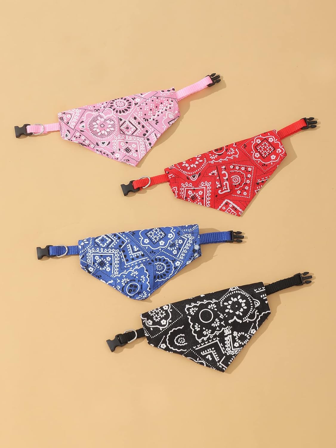 QWINEE 4 pañuelos tipo bandana para perro, bandana para gato, ajustable para cachorros, gatos, gatitos y perros pequeños, multicolor, grande