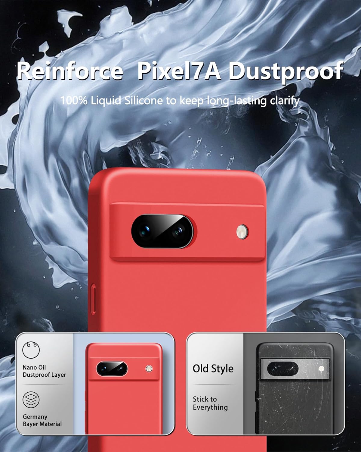 Dssairo Funda 3 en 1 para Google Pixel 7A, con 2 protectores de pantalla, con protección completa de la cámara, funda protectora delgada de silicona