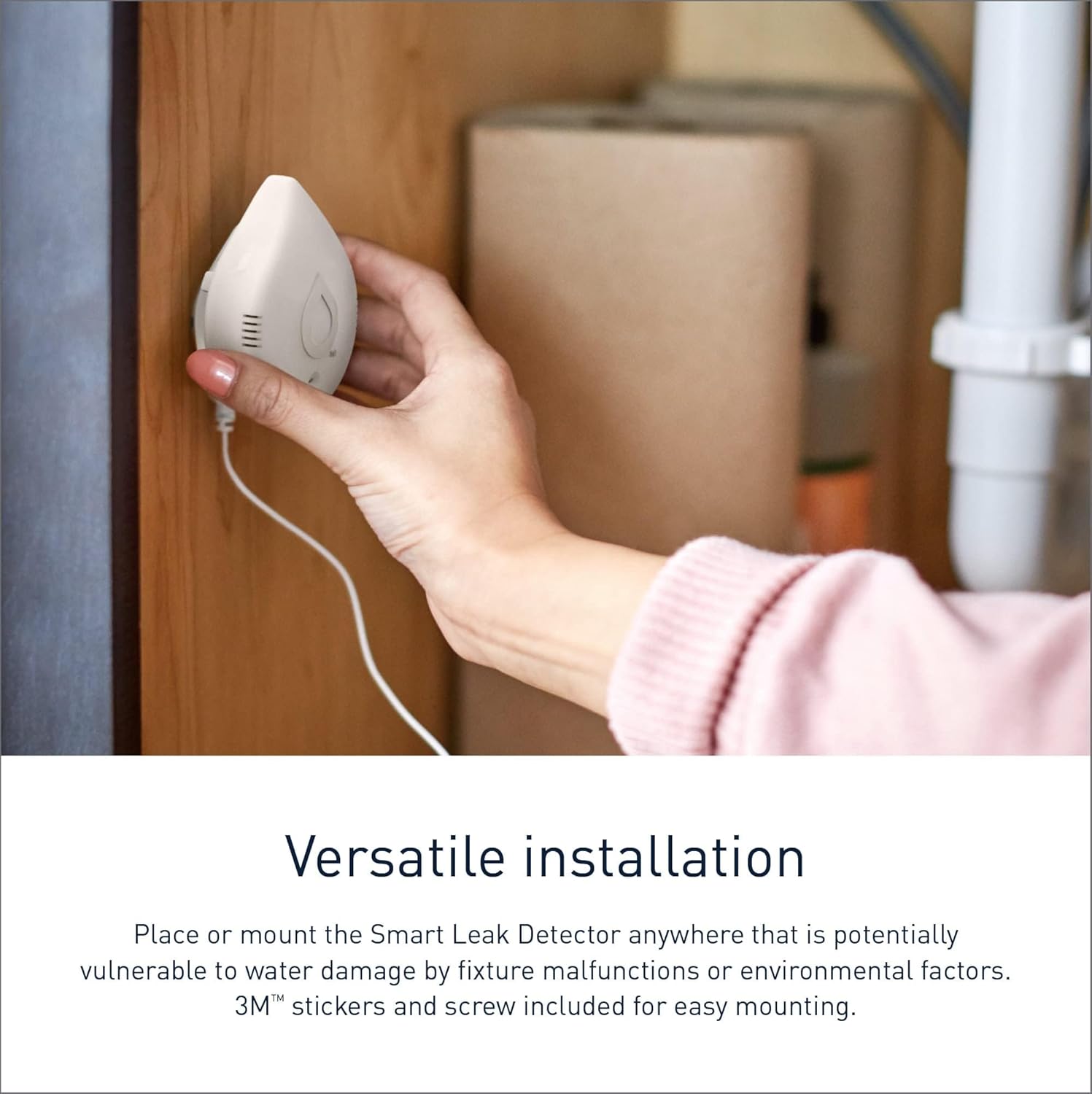 Moen Flo Smart Detector de fugas de agua, blanco, paquete de 4 unidades 920-005 + paquete de 2 cables de detección de fugas de 6 pies