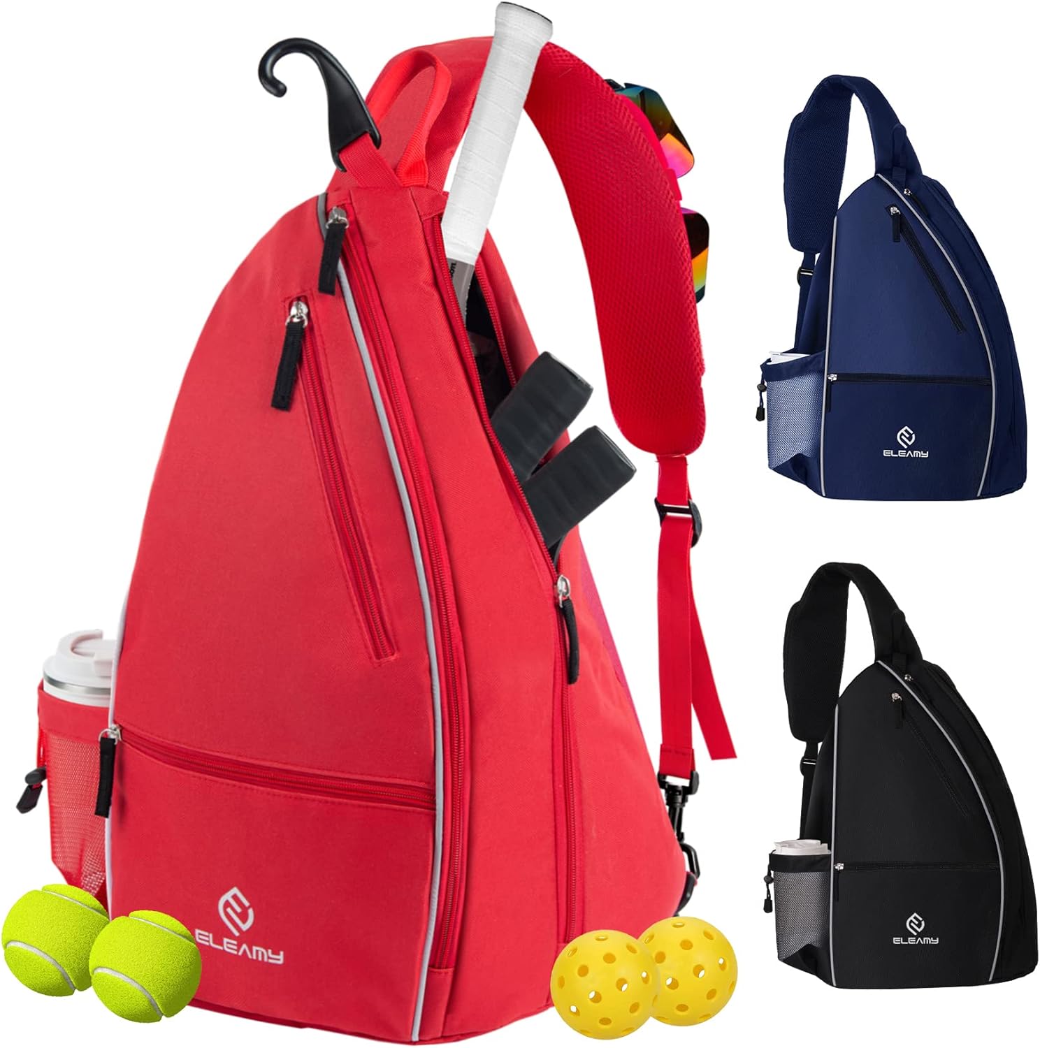 ELEAMY Bolsa de pickleball para mujeres y hombres, gran capacidad con botella de agua grande y bolsillo para teléfono, bolsa de pickleball Sling
