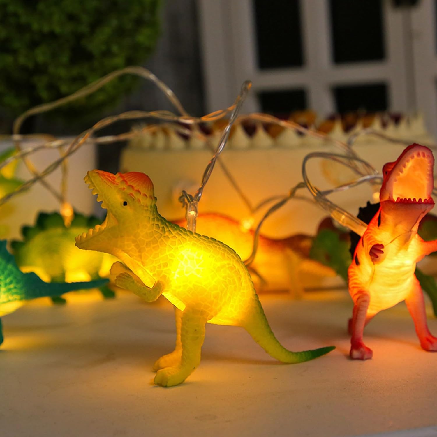 Cadena de 10 luces LED de dinosaurio de 4.92 pies, tira de luces de dinosaurio con dinosaurios brillantes, luz de dinosaurio de aspecto realista,