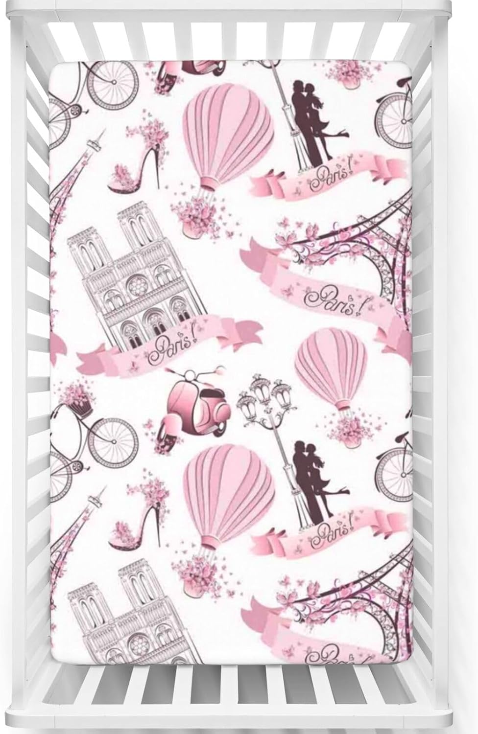 Sábana bajera ajustable para cuna con temática de la Torre Eiffel, sábana bajera estándar para cuna, material ultra suave, ideal para habitación de