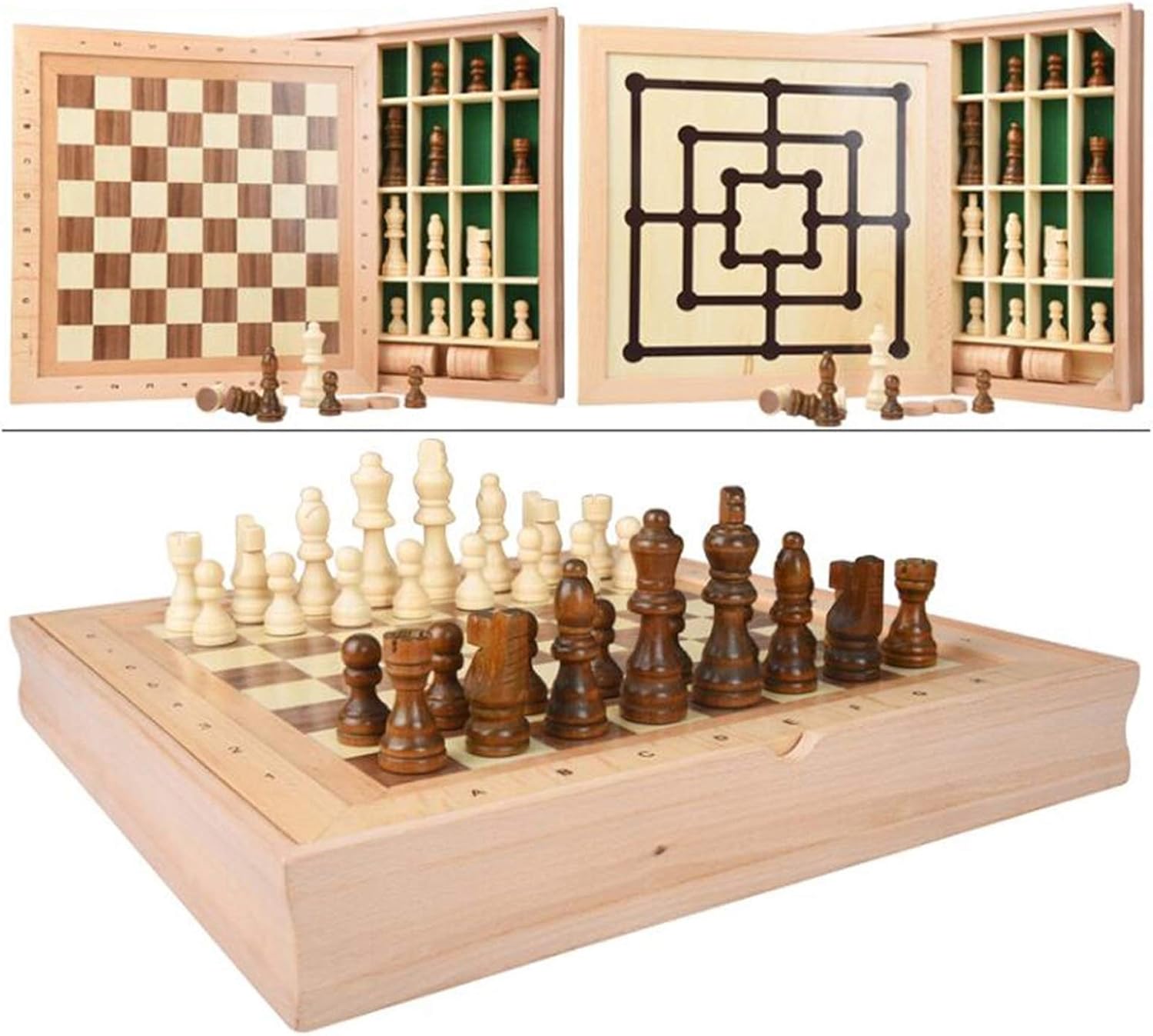 ROLTIN Traditional Games Chess Magnetic Foldable Chess Set Solid Wood Chess Children Adult