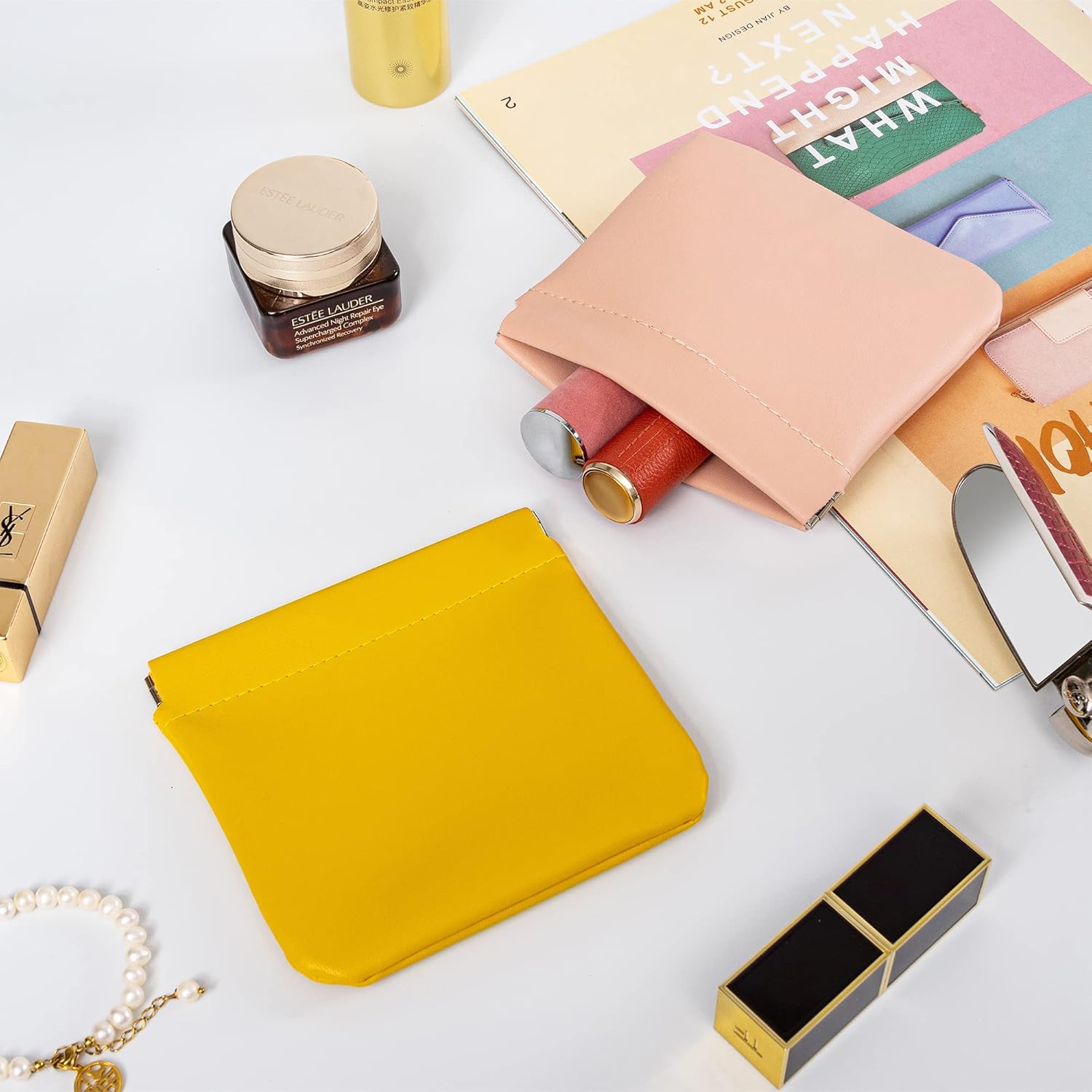 LUCKIPLUS Paquete de 7 bolsas de cosméticos de bolsillo, bolsas de maquillaje portátiles de viaje, pequeñas bolsas de maquillaje impermeables para