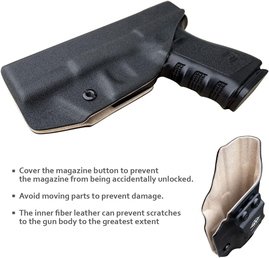IWB Funda de cuero Kydex compatible con Glock 19 19X 25 44 45 (Gen 3 4 5)  Glock 23 32 (Gen 3 4) Pistola – Cintura interior oculta para G19 G19X G23