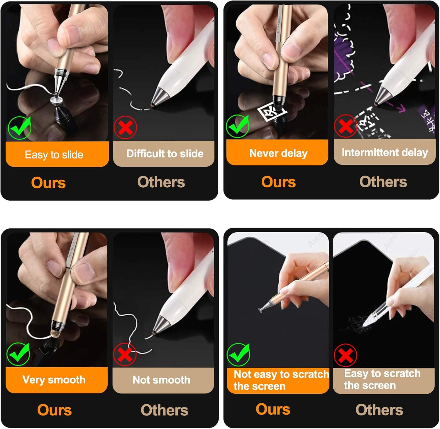 Penyeah Lápiz óptico para pantallas táctiles, 4 en 1, de alta sensibilidad y precisión, punta de disco táctil, punta de goma negra y punta de fibra