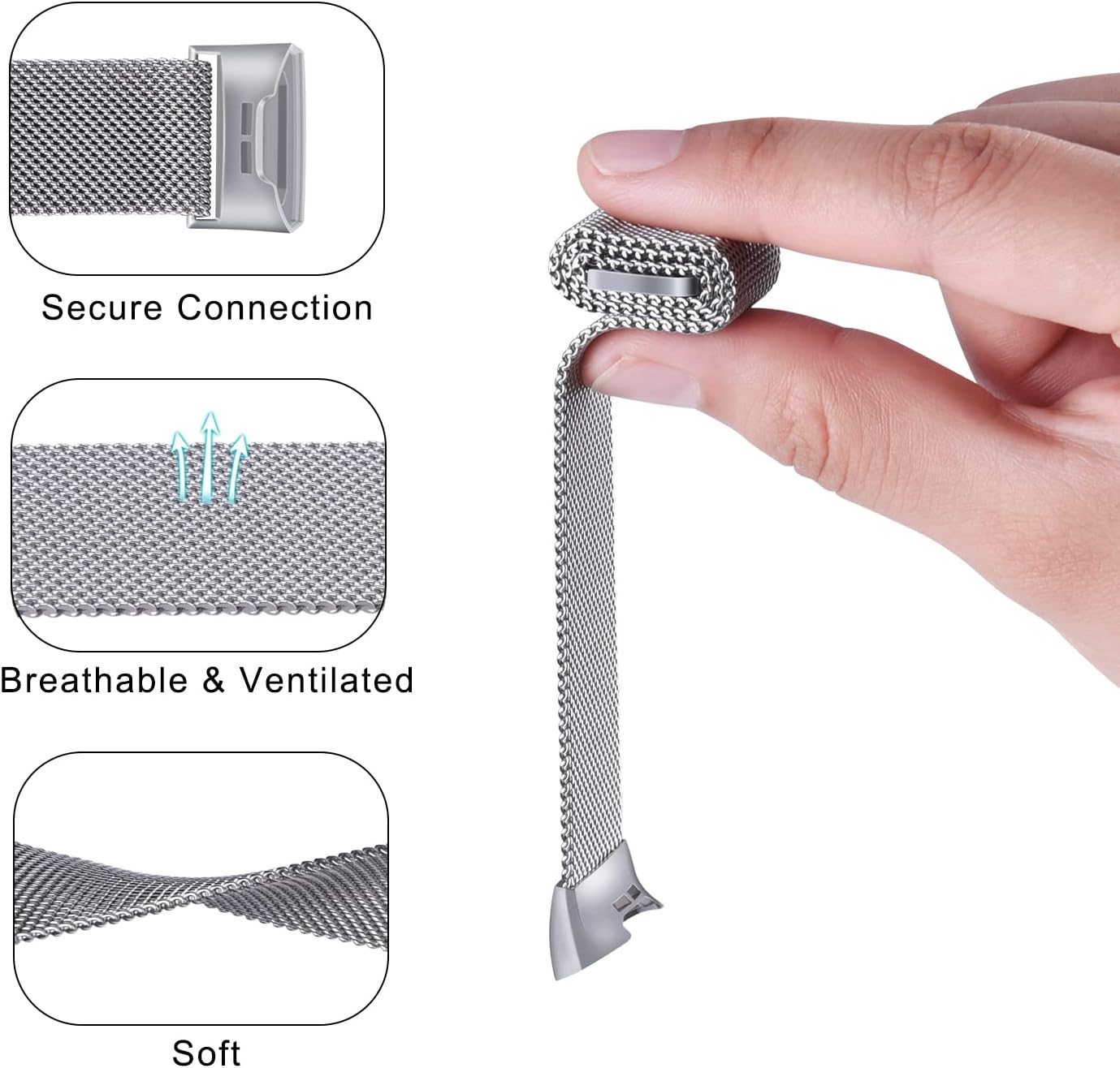Vancle Correa para Fitbit Charge 4 Band para mujeres y hombres, malla de acero inoxidable transpirable pulsera con cierre magnético ajustable para