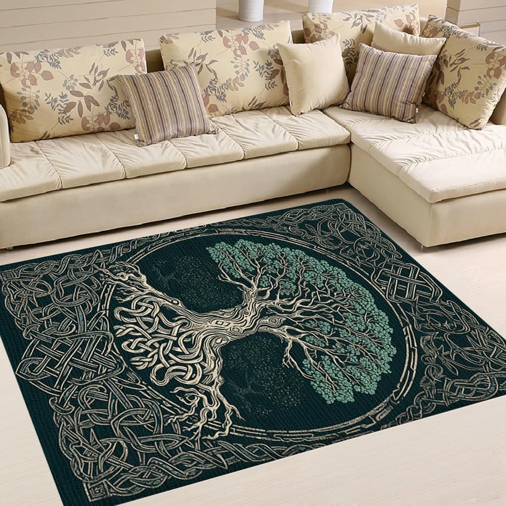 Alfombra celta – Alfombra de árbol de la vida, alfombras celtas suaves para sala de estar, alfombra celta, alfombra única, alfombra moderna de