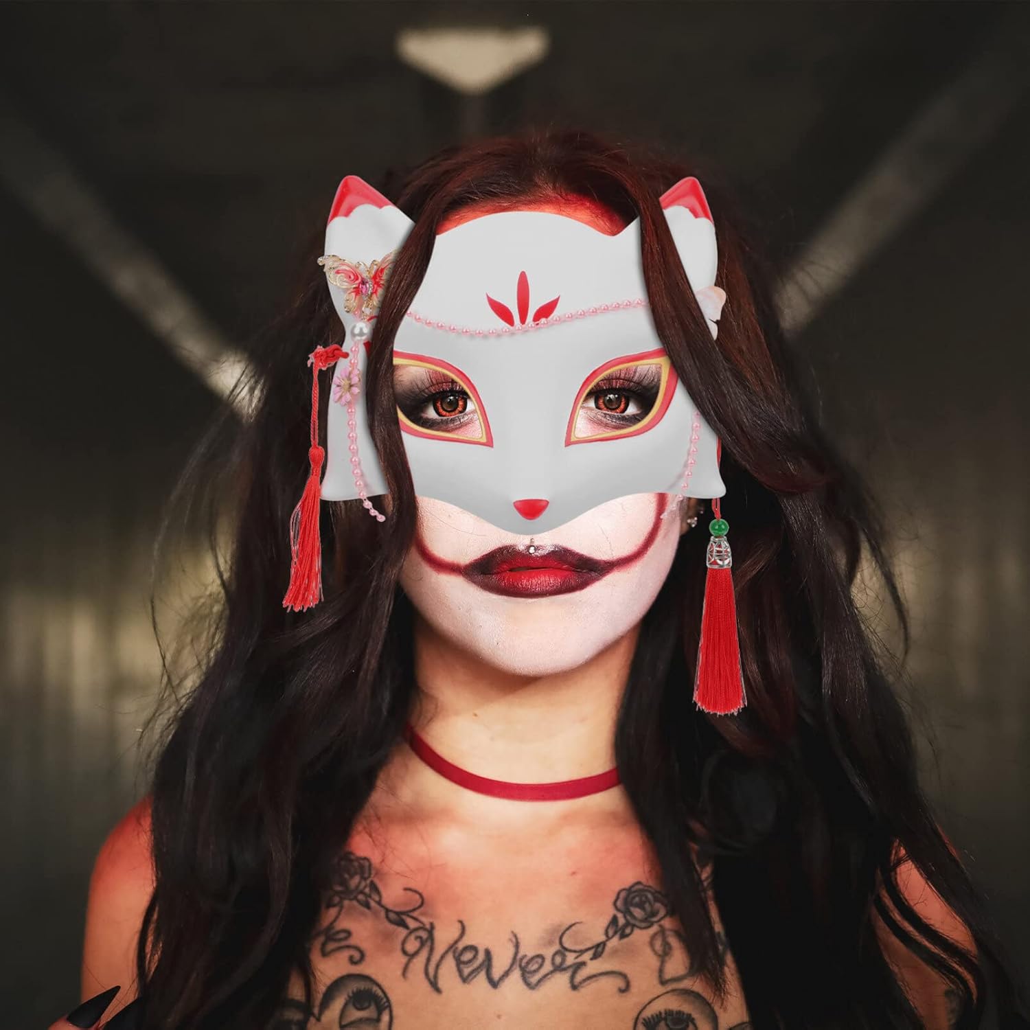 SEWACC Máscaras tradicionales japonesas, máscara de zorro de anime japonés, máscara de zorro para cosplay, máscara de Kabuki, máscara de zorro de