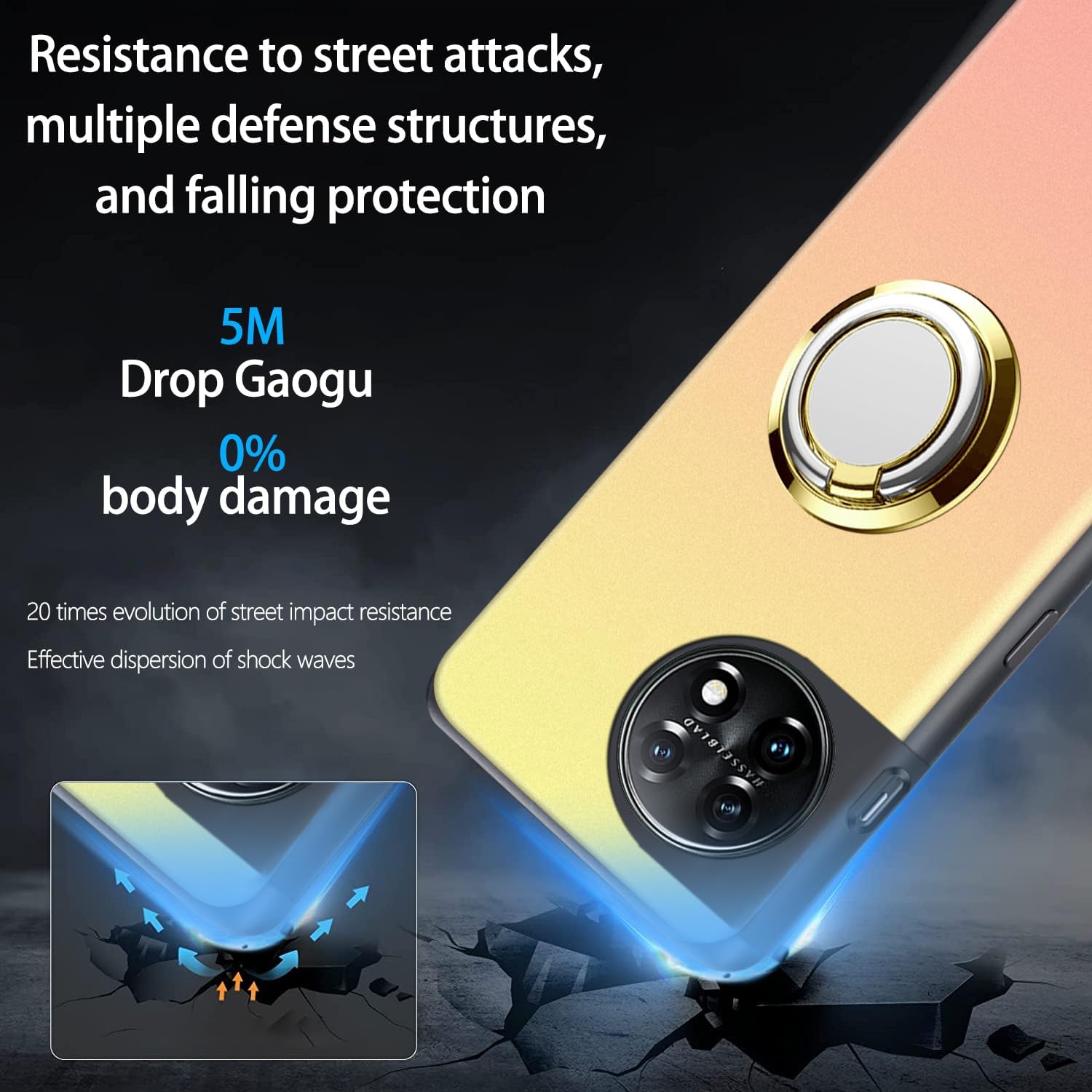 ZHIYIWU Funda para teléfono OnePlus 11 5G Ocultar plegable telescópico con anillo Kickstand a prueba de golpes, con 1 protector de pantalla esquinas