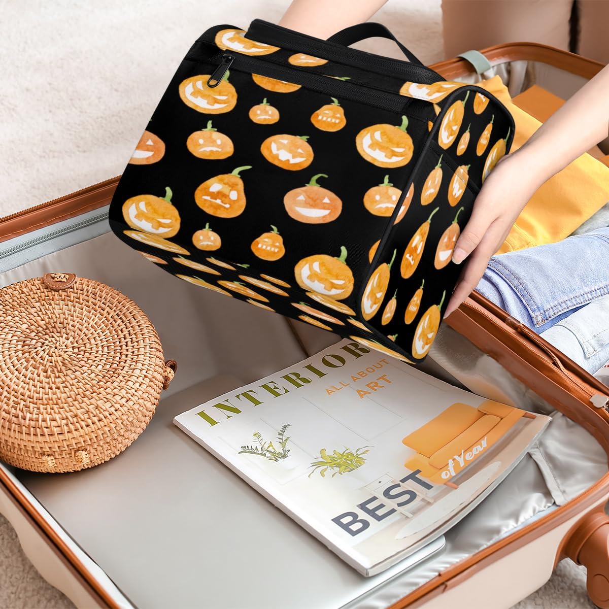 Halloween Modern Decor Toiletry Bag for Women Travel Makeup Organizer with Hanging Hook Traveling Cosmetic Bags for Toiletries Accessories