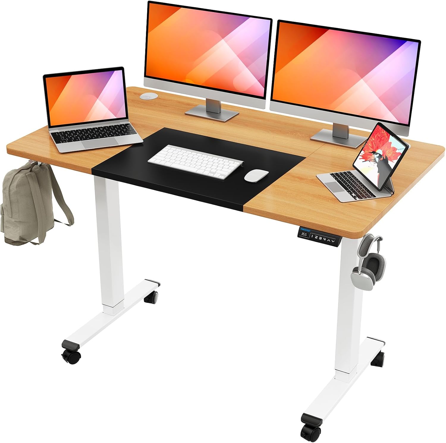 MOUNTUP Escritorio eléctrico de pie ajustable en altura, escritorio de pie con controlador de memoria, escritorio ergonómico de pie para oficina en