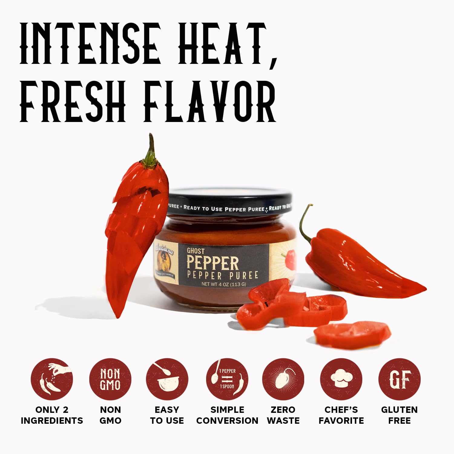Louisiana Pepper Exchange Salsa de puré de pimiento fantasma, condimento picante de chile súper picante, a base de plantas, sin gluten, reemplaza el