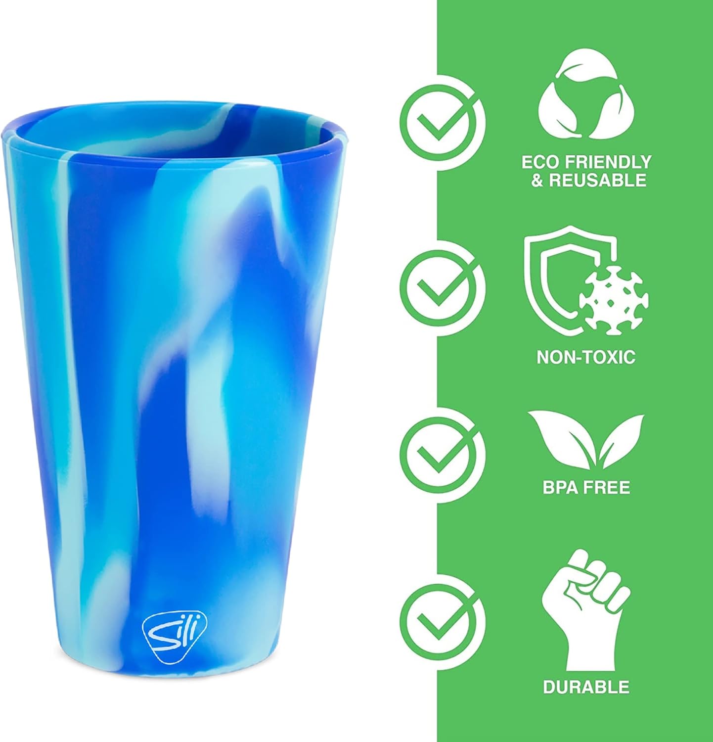 Silipint Vasos de silicona para pintas paquete de 2 vasos irrompibles de 16 onzas, flexibles, calientesfríos, reutilizables, de fácil agarre